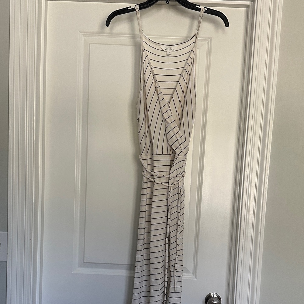 Market & Spruce Cream and Black Striped Backless Dress